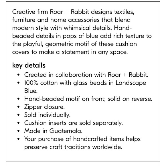 West Elm Roar + Rabbit Hand Beaded Pillow Covers Blue White Pink 17x17 Accent - Picture 5 of 9